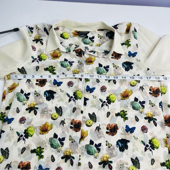 Club Monaco Silk Blouse butterfly floral novelty print women's size S - Picture 5 of 8
